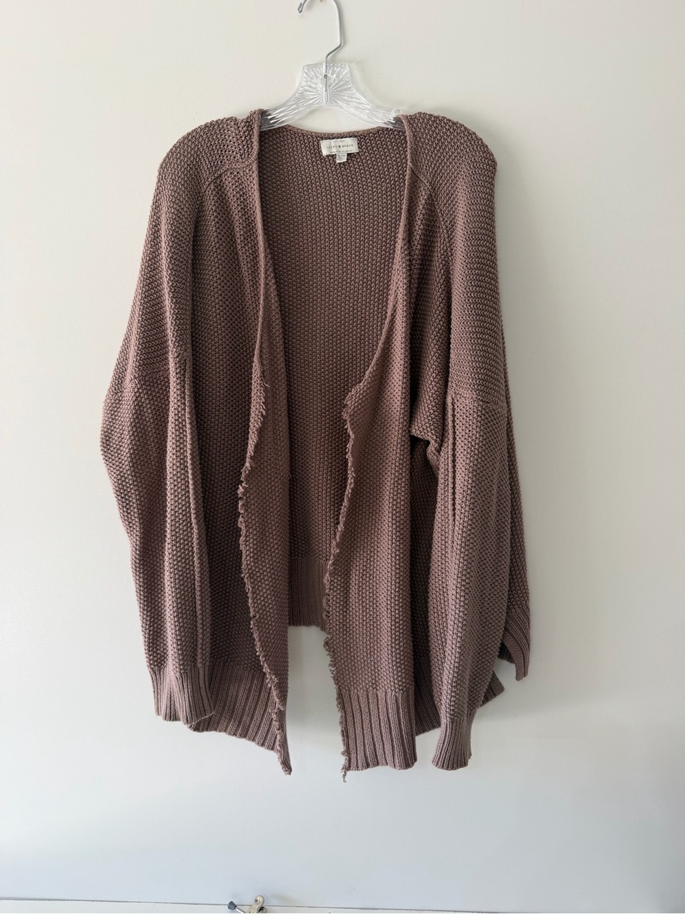 Lucky Brand Chunky Open-Front Hooded Cardigan — Dusty Mauve Brown